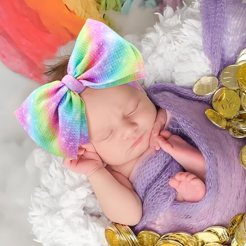 ONENINEDREAM Rainbow Headbands for Baby Girls Hair Bows 2pcs Newborn Infant Toddler Kids Hair Accessories Purple Colorful Head Bow - Image 3